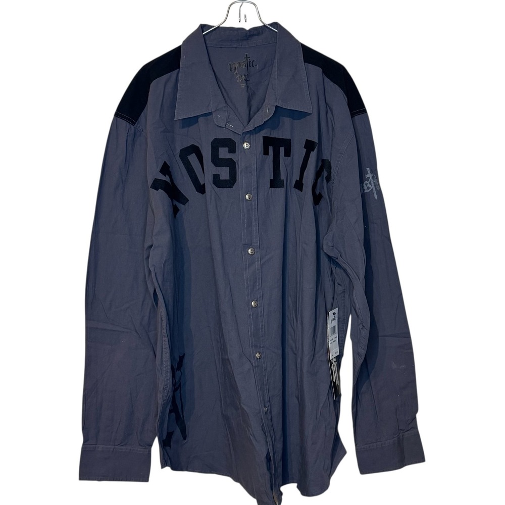 Nostic Men's Shirt Spell out Logo‎ Grunge Long Sleeve Button Up Gray 2XL NWT